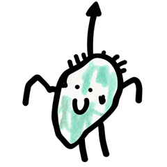 A smiling mint-green character drawn by the creator’s son