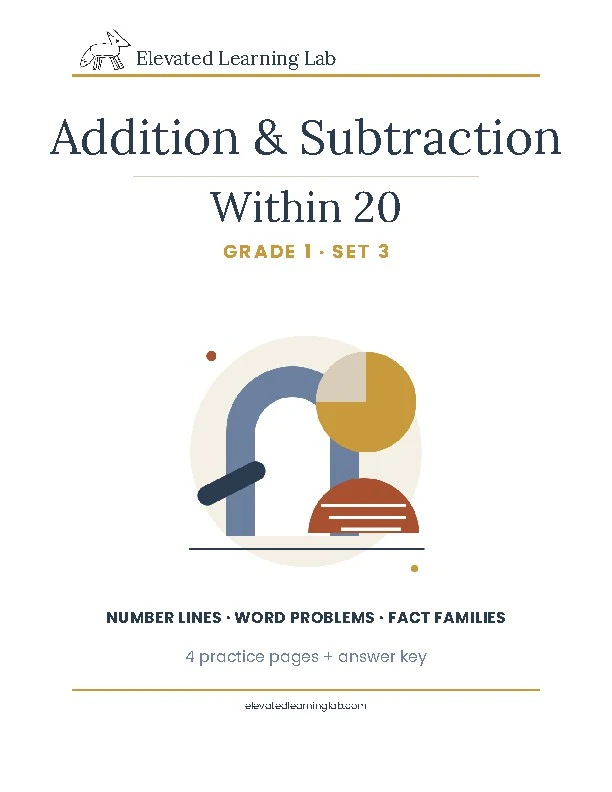 Addition & Subtraction Within 20: Set 3 workbook cover