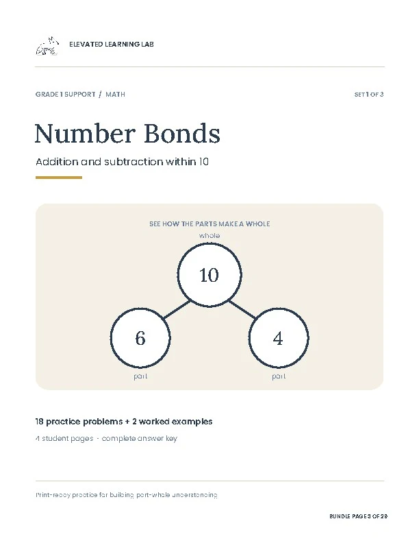 Number Bonds Within 10: Set 1 workbook cover