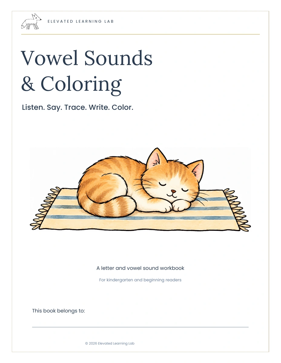 Vowel Sounds and Coloring workbook cover